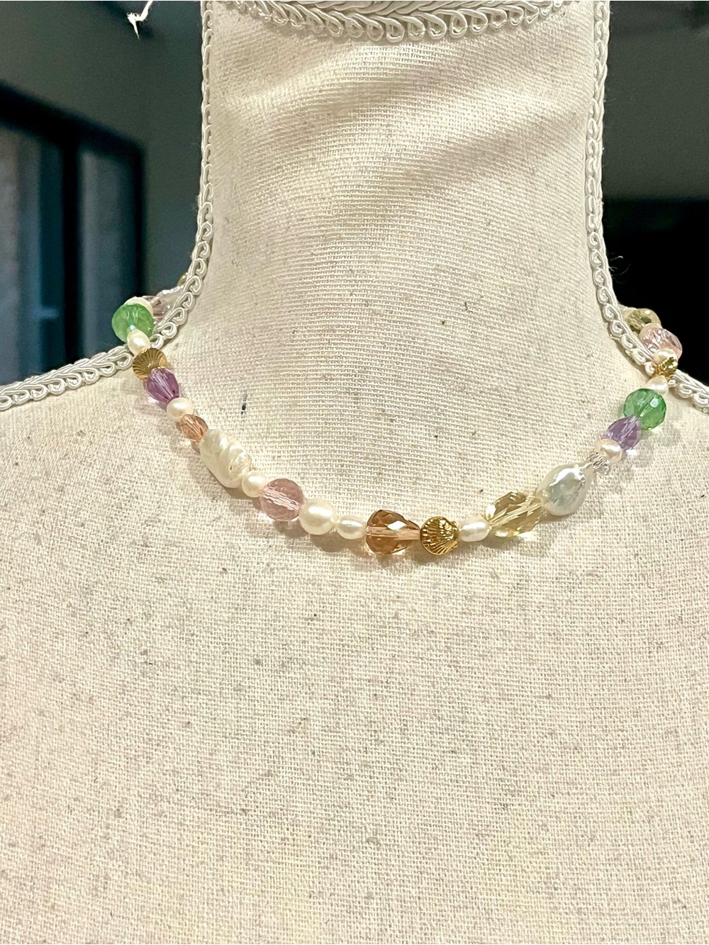 Multicolor Gemstone Bead Necklace with Gold Accents